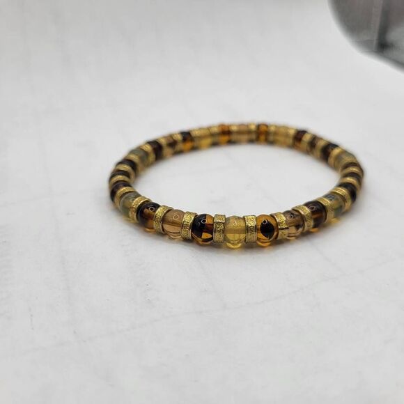 Vintage 90s Beaded Topaz and Gold Beaded Bracelet - Picture 3 of 4